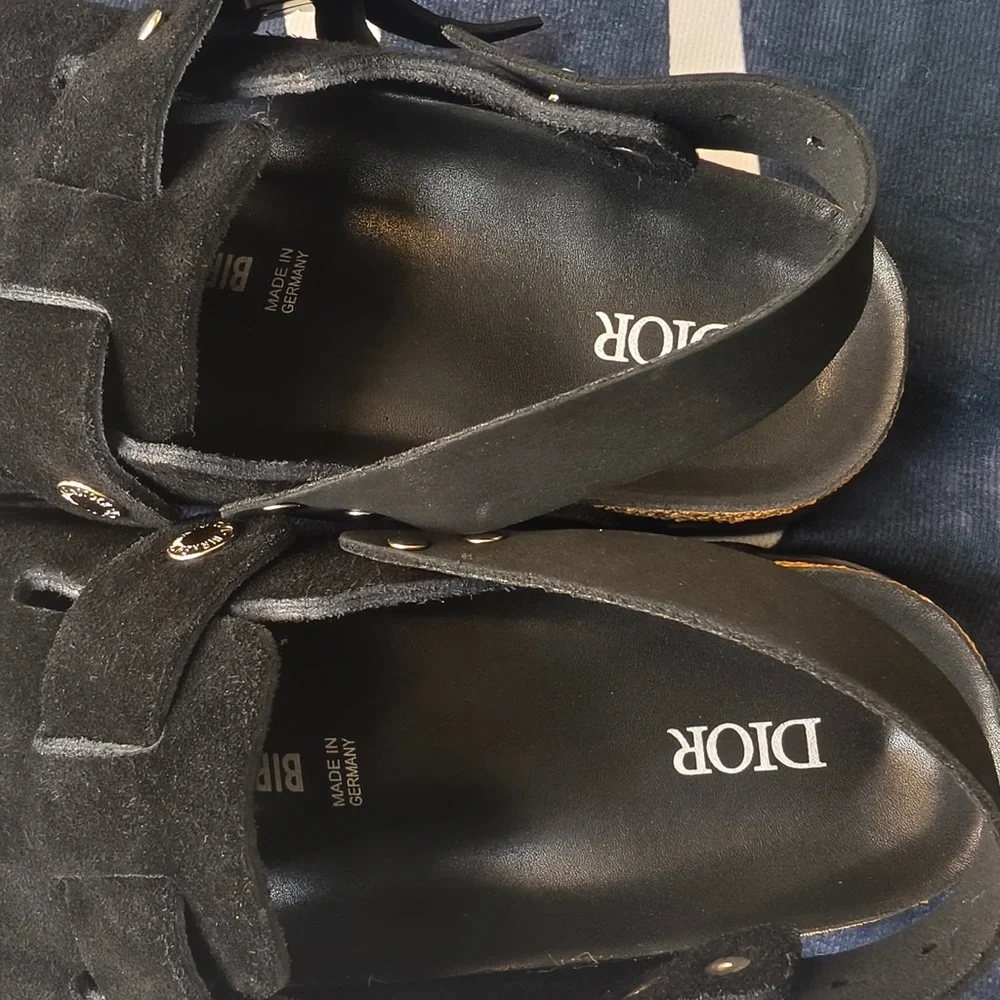 Dior Black Suede Platform Slingback Clogs with Metal Accents
